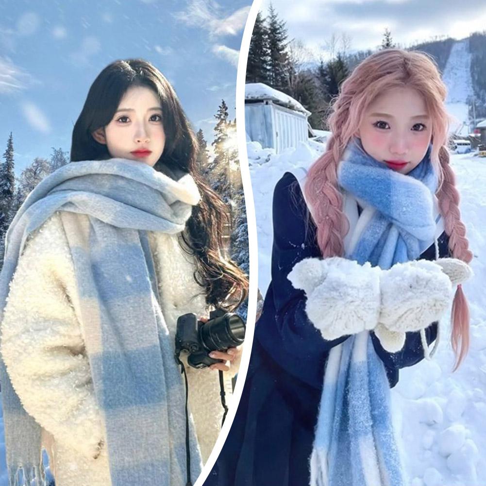 Winter Clothing Korea - Стильный простой корейский стиль, сине-белый клетчатый