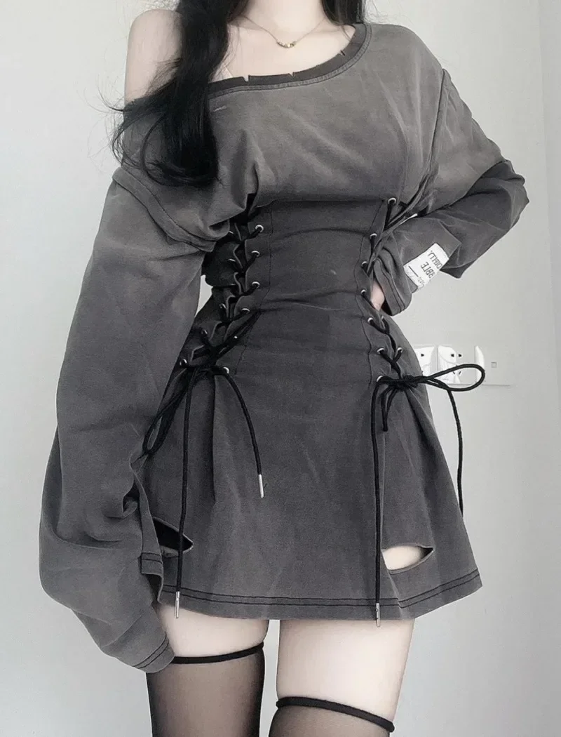 Winter Clothing Aesthetic - Fairycore гранж корсетное платье с длинным