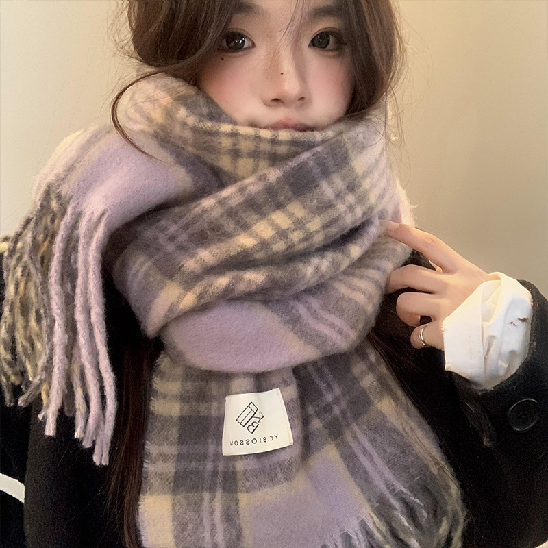 Фиолетовый клетчатый шарф, жен – обзор и цена Winter Clothing Korea