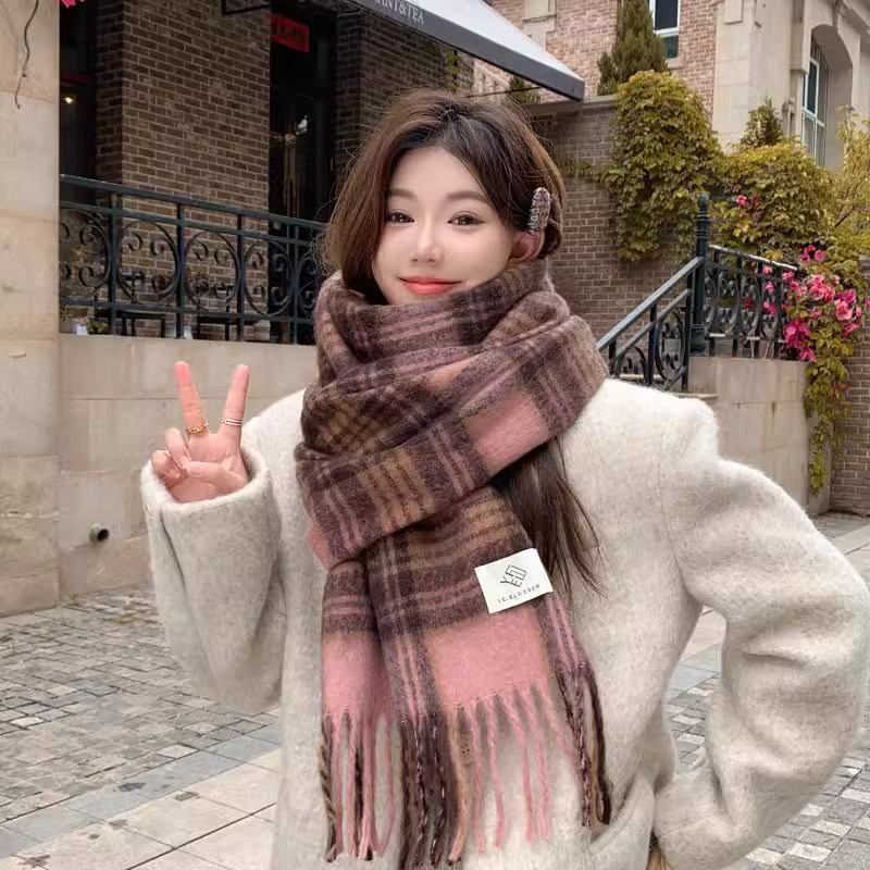 Фиолетовый клетчатый шарф, жен – обзор и цена Winter Clothing Korea